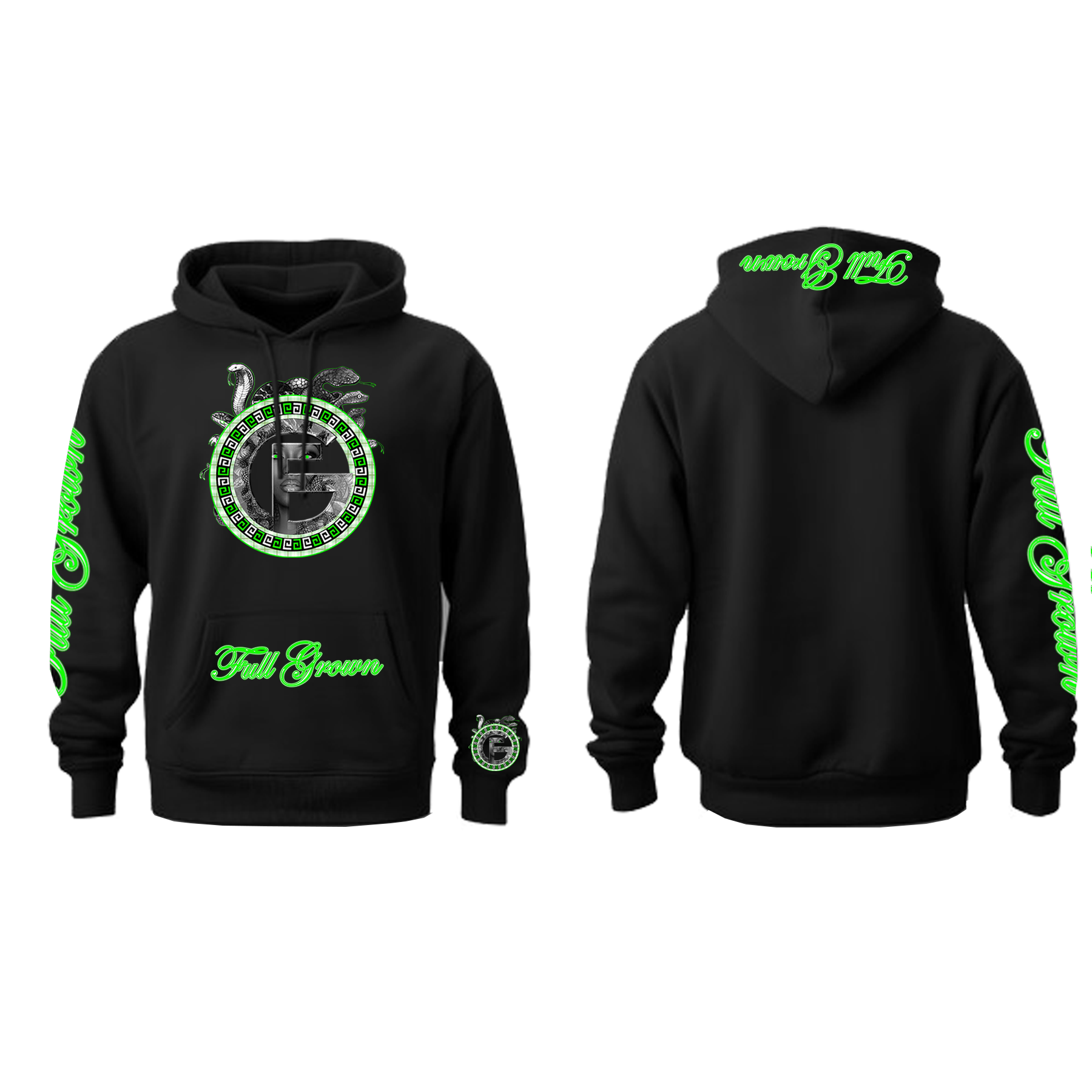 Black Hoodie Lime Green Medusa – FullGrown/LivingProof Black Hoodie Lime Green Medusa – FullGrown/LivingProof